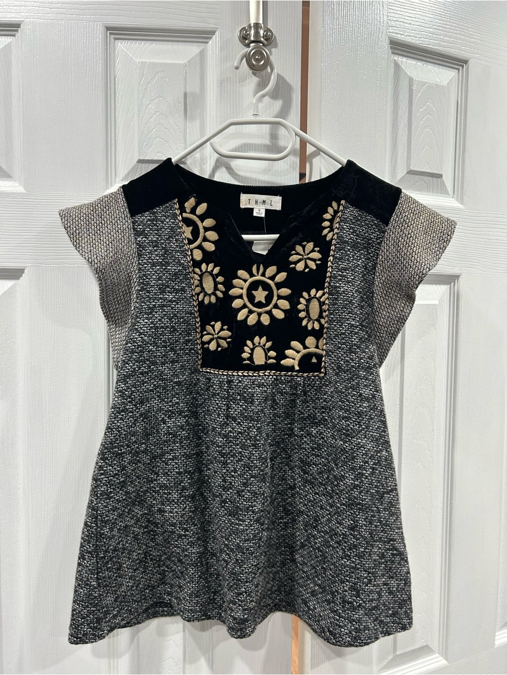 THML Black and Gray Embroidered Knit Tunic